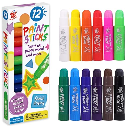 TBC The Best Crafts Paint Sticks,12 Classic Colors, Washable Paint, Non-toxic, Tempera Paint Sticks for Kids and Students - WoodArtSupply