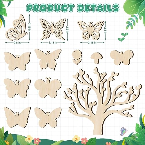 57 PCS Butterfly Unfinished Wooden, Butterfly Cutout for Crafts Blank Wood Butterfly Shaped Slices Kits with Decorate Tools for Kids Adult Home BAPHILE