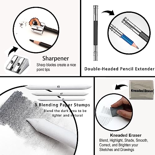 KALOUR Sketching Coloring Art Set - 38 Pieces Drawing Kit with Sketch Pencils,Watercolor Pencils,Charcoal,Brush,Eraser -Portable Zippered Travel Case KALOUR