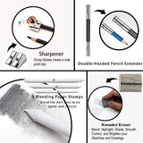 KALOUR Sketching Coloring Art Set - 38 Pieces Drawing Kit with Sketch Pencils,Watercolor Pencils,Charcoal,Brush,Eraser -Portable Zippered Travel Case KALOUR