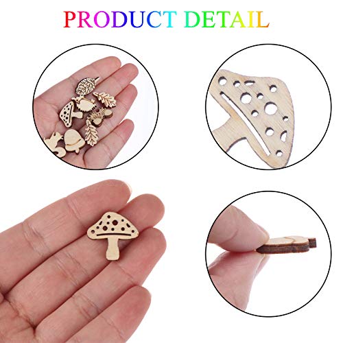 300Pcs Wooden Embellishments,Mushroom Squirrel Shape Wooden Cutouts Wooden Scrapbooking DIY Handmade Crafts Children Graffiti Home Decor Wooden Leaf Haiabei