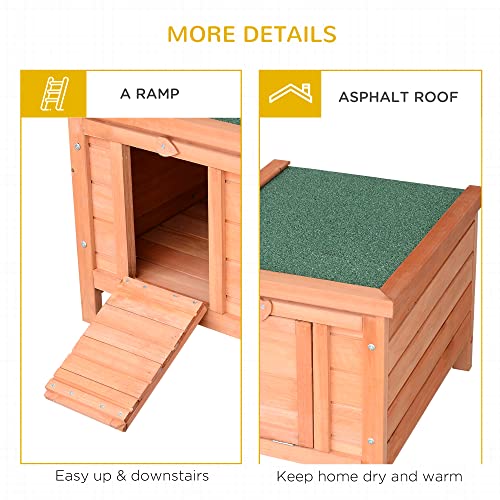 PawHut Small Wooden Rabbit Hutch Bunny Cage Guinea Pig Cage Duck House Dog House with Openable & Waterproof Roof, Natural - WoodArtSupply