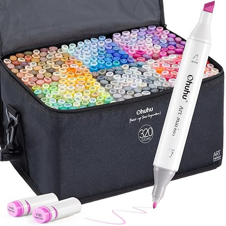 Ohuhu Alcohol Markers 320 Colors - Chisel & Fine Double Tipped Art Markers for Artists Adults Coloring Drawing Sketching Illustration - Alcohol-based Ohuhu