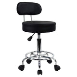 KKTONER PU Leather Rolling Stool Mid-Back with Footrest Height Adjustable Office Computer Home Drafting Swivel Task Chair with Wheels (Black) KKTONER