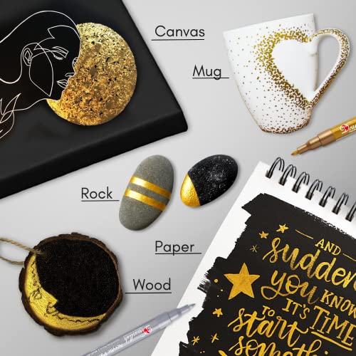 Acrylic Paint Pens - Permanent Markers 2 Gold Pens & 2 Silver Paint Marker Pens Set of 4 Acrylic Pens 0.7mm Extra Fine Tip - Ideal for Rock Painting, Drawlish