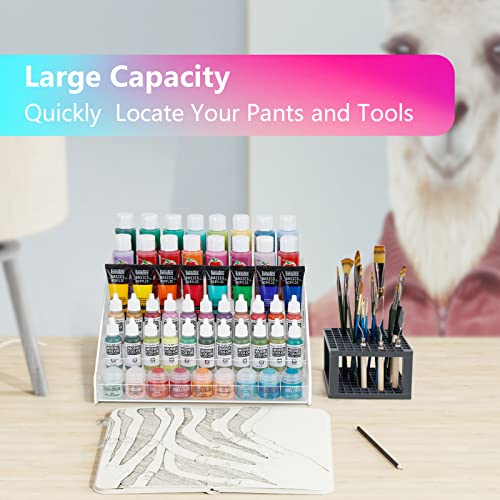 ARFETIGO 6 Layer Acrylic Paint Organizer&Paint Brush Holder Snap-on Design Easy Assembly Paint Storage Rack for Acrylic Craft Hobby Miniature Model ARFETIGO