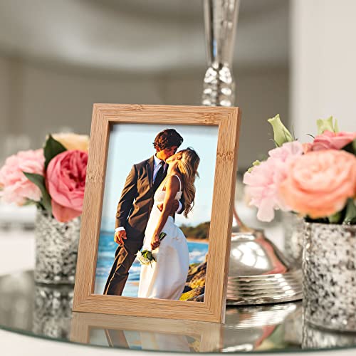 12 Pieces 4 x 6 Inches Wooden Picture Frame Photo Frame with Mat and Real  Glass Natural Wood Frames Wall and Tabletop Picture Frames for Home Office