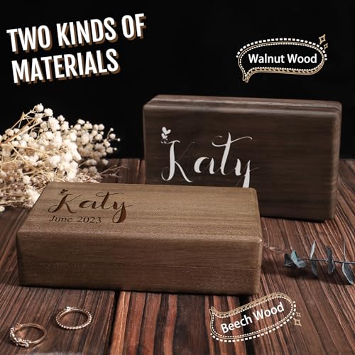 Zhamate Personalized Jewelry Box for Women, Custom Wooden Jewelry Box with Date & Name Rustic Wood Jewelry Organizer Mother's Day Gift for Mother, Zhamate