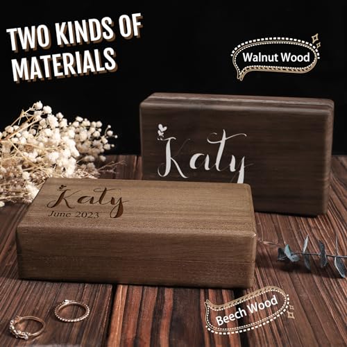 Zhamate Personalized Jewelry Box for Women, Custom Wooden Jewelry Box with Date & Name Rustic Wood Jewelry Organizer Mother's Day Gift for Mother, - WoodArtSupply