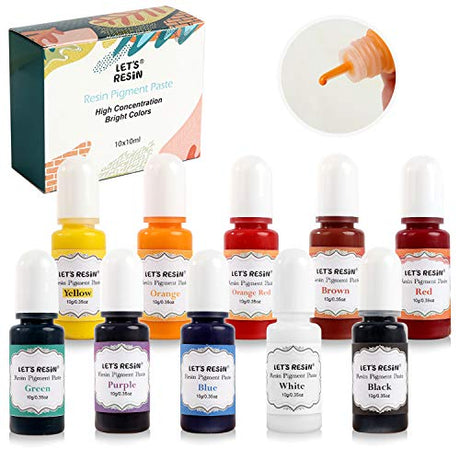 LET'S RESIN Opaque Resin Pigment,10 Colors Epoxy Resin Pigment Paste Each 0.35oz,High Pigmented Resin Coloring Paste,Resin Colorant for Epoxy Resin LET'S RESIN