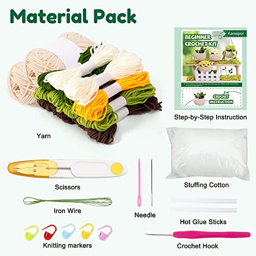 Karsspor Crochet Kit for Beginners - 4 PCS Hanging Potted Plants, Beginner Crochet Kit for Adults with Easy to Follow Tutorials (Patent Product) Karsspor