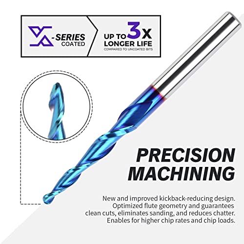 ZahyoX 3D Carving Tapered Angle Ball Nose CNC Bit, 3.0 Degree nACo Coated Solid Carbide Router Bit, 1/16" Cutting Dia, 1/32" Radius, 1/4" Shank, 3" Zahyox