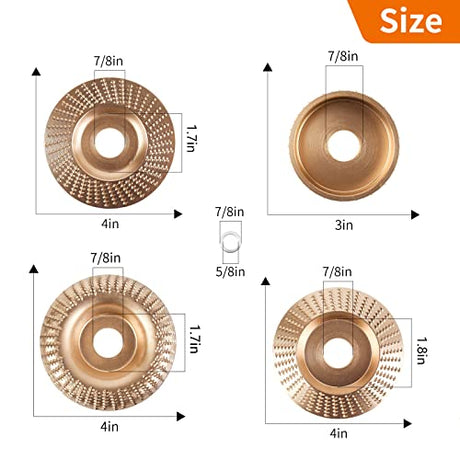 Pomsare 5PCS Angle Grinder Wood Carving Disc Set, 4 and 1/2 Attachments with 5/8 inch Arbor, Stump Tool Grinding Wheel Shaping for Cutting, Cutting Pomsare