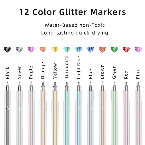 Welebar 12 Pack Glitter Gel Pens for Cricut Joy/Xtra, 0.8 Tip Glitter Medium Point Pen for Writing Drawing, Compatible with Cricut Joy Machine Welebar
