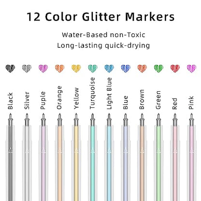 Welebar 12 Pack Glitter Gel Pens for Cricut Joy/Xtra, 0.8 Tip Glitter Medium Point Pen for Writing Drawing, Compatible with Cricut Joy Machine