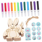 VILLCASE 1 Set Wooden Painting Toy Unfinished Wood Bunny Chips Easter Party Hanging Ornament Blank Wood Bunny Kid Crafts Easter Ornaments Watercolor VILLCASE