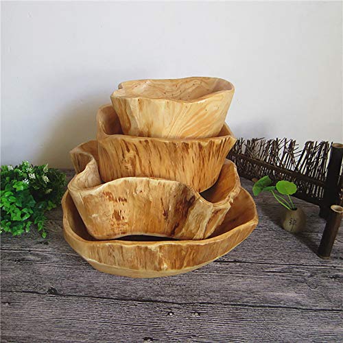 KIDYBELL Wood bowl(12"-14"),Handmade Natural Root Carving Bowl Fruit Salad Bowl Creative Wooden Bowl - WoodArtSupply