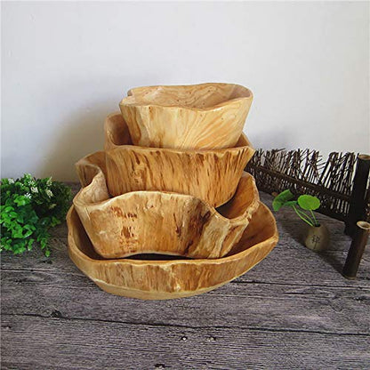 KIDYBELL Wood bowl(12"-14"),Handmade Natural Root Carving Bowl Fruit Salad Bowl Creative Wooden Bowl - WoodArtSupply