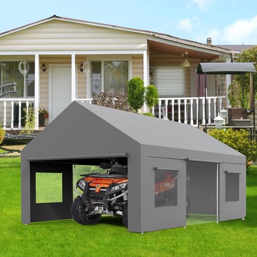 Portable Carport Canopy, 13×20ft Heavy Duty Carport Garage with Roll-up Doors & Windows for Car, SUV, Truck, Boat, Party, Mobile Market MERXENG