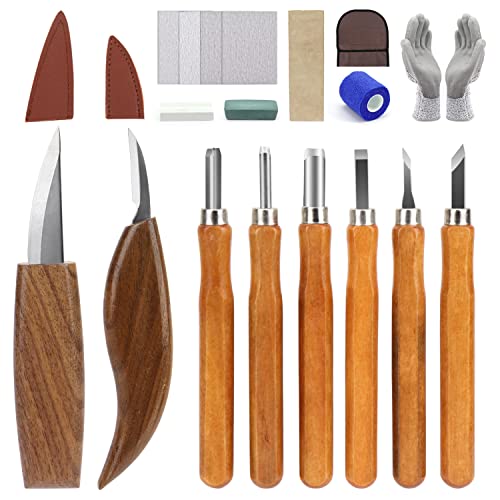 Wood Carving Tools Knife Set 20PCS DIY Wood Carving Kit for Beginners Woodworking Knife Kit with Detail Wood Carving Tools, Whittling Knife,