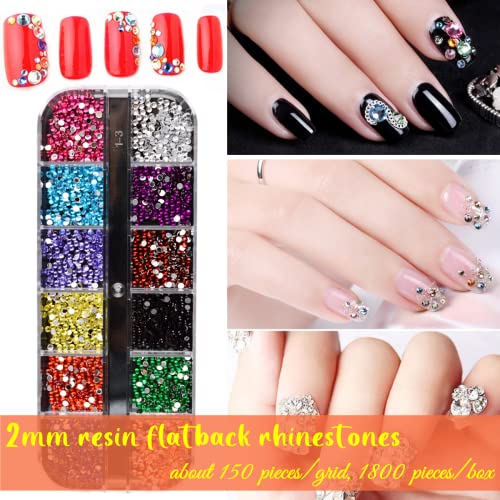 editTime 5000 Pieces (5 Boxes) Shiny Colorful Nail Art Rhinestones Nail Stone Gems Design Kit and 4 sheets flower nail art stickers with a Curved editTime
