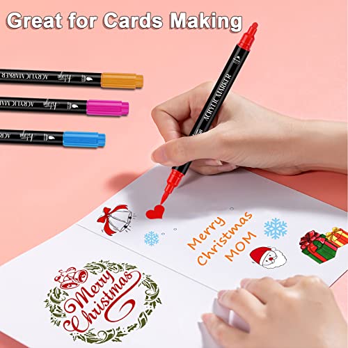 24 Colors Acrylic Paint Pens, Dual Tip Pens With Medium Tip and Brush Tip for Rock Painting, Ceramic, Wood, Plastic, Calligraphy, Scrapbooking, Brush Artugn