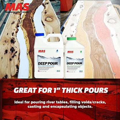 MAS Epoxies Deep Pour Epoxy Resin Kit - Crystal Clear, Slow Curing Epoxy Resin for Casting, River Tables, Encapsulating, Live Edge Slabs, Molds, - WoodArtSupply