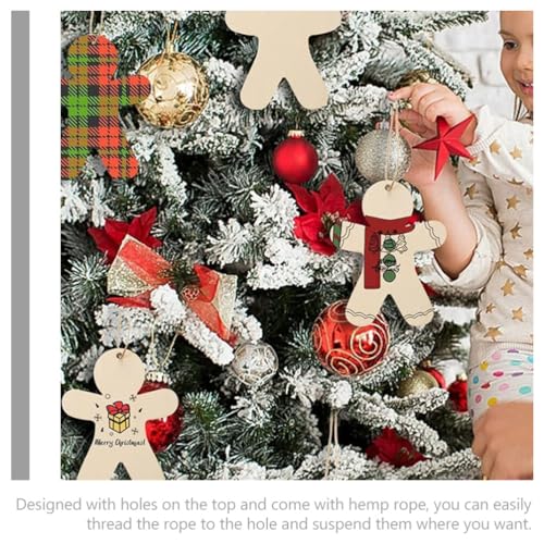 ABOOFAN 20 Sets Gingerbread Christmas Wooden Ornaments Unfinished Gingerbread Wooden Decorations Blank Gingerbread Man Shape Cutouts Embellishment ABOOFAN