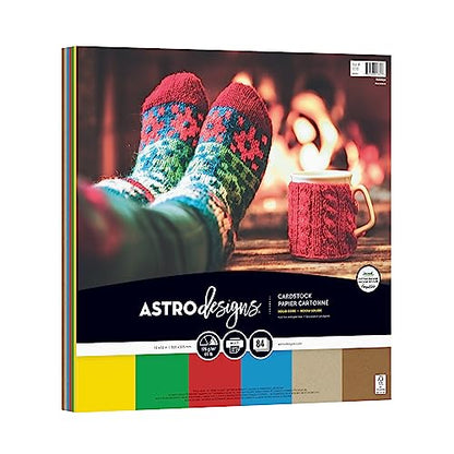 Astrodesigns Crafting Cardstock, 12" x 12", 65 lb/176 gsm, Holidays 6-Color Assortment, 84 Sheets (91781) - WoodArtSupply