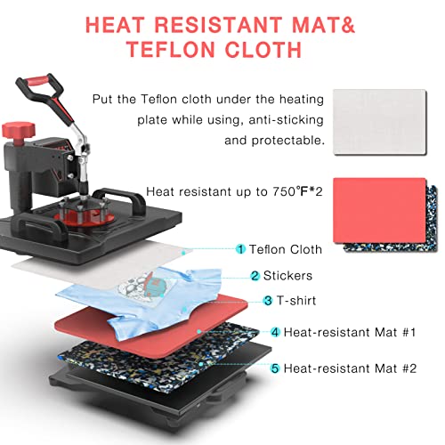 OIIEE Heat Press Machine 5 in 1 Combo Heat Press 12 x 15 Inch Heat Transfer Machine 360-Degree Swing Away Digital Shirt Printing Multifunction Heat - WoodArtSupply