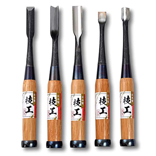 KAKURI Japanese Wood Carving Chisel and Gouge Set 5 Pcs for Woodworking, Made in JAPAN, Professional Heavy Duty Woodcarving Tools, Razor Sharp - WoodArtSupply