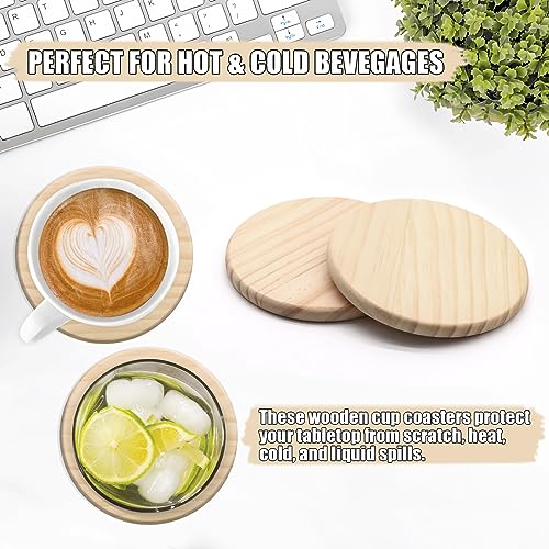 24 PCS Unfinished Round Wood Coasters, SIJDIEE 4 Inch Blank Wooden Craft Coasters with Non-Slip Foam Pad Stickers for DIY Stained Painting Wood - WoodArtSupply