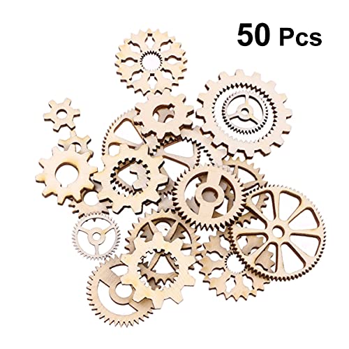 Happyyami 50PCS Nativity Craft Unfinished Wooden Earrings Toy Labels Mini Wooden Gear Slices Wood Shapes for Crafts Unfinished Wooden Gear DIY