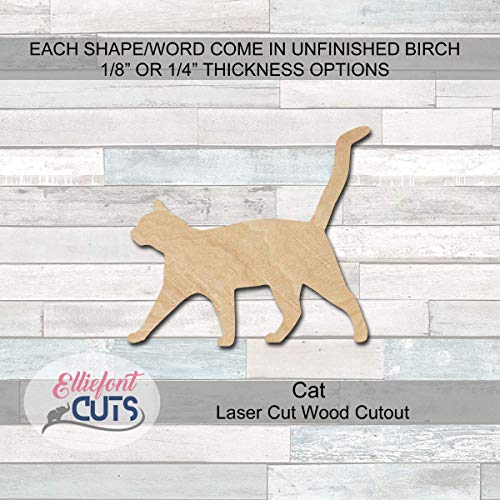 Cat Wooden Cutouts for crafts, Laser Cut Wood Shapes 5mm thick Baltic Birch Wood, Multiple Sizes Available Elliefont Styles