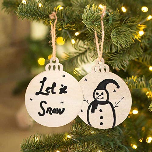 Pack of 50 Wooden Crafts to Paint 2.75 inch Christmas Tree Hanging Ornaments Unfinished Wood Cutouts Christmas Decoration DIY Crafts (Wooden Round