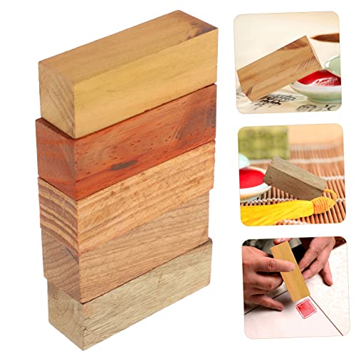 VILLCASE 5pcs Carved Wood Unfinished Wood Whittling Blocks Wood Square Block Wood Working Whittling Kit Floral Wooden Wood Carving Kits Decorating VILLCASE