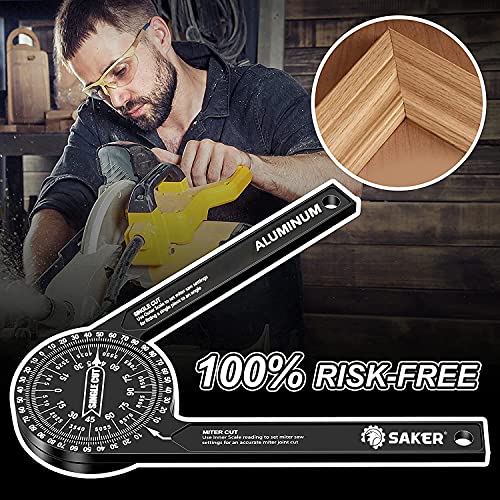 Saker Miter Saw Protractor|7-Inch Aluminum Protractor Angle Finder Featuring Precision Laser-Inside & Outside Miter Angle Finder for Carpenters, Saker