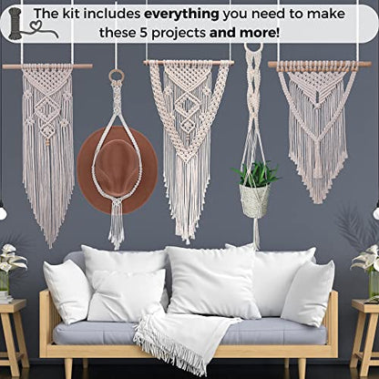 MIGO Creates Macrame Kits for Adults Beginners: DIY Macrame Kit with 220 Yards Macrame Cord and 58pcs Macrame Supplies. E-Book Tutorial for 5 Macrame - WoodArtSupply