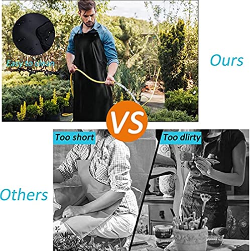 RUIBOLU Waterproof Rubber Vinyl Black Work Apron 43" Adjustable Bib for Dishwashing, Lab, Butcher, Garden,Dog Grooming aprons.1 PACK RUIBOLU