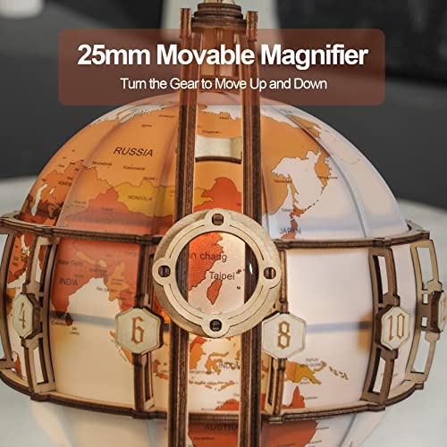 3D Wooden Puzzles Globe Model Kit for Adults to Build ROKR 3D Puzzles Night Light Desk Display Toy Unique Gift for Birthday/Anniversay ROKR