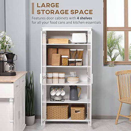 HOMCOM Freestanding Kitchen Pantry, 5-Tier Storage Display Cabinet, Curio Cabinet with Adjustable Shelves and 2 Glass Doors for Living Room, Dining HOMCOM