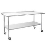 Hally Stainless Steel Table for Prep & Work 24 x 72 Inches with Caster Wheels, NSF Commercial Heavy Duty Table with Undershelf and Backsplash for HALLY SINKS & TABLES H