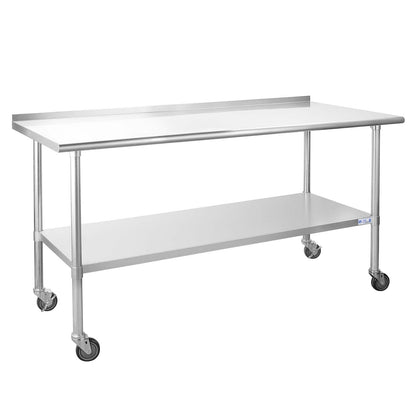 Hally Stainless Steel Table for Prep & Work 24 x 72 Inches with Caster Wheels, NSF Commercial Heavy Duty Table with Undershelf and Backsplash for - WoodArtSupply