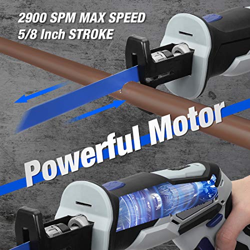 WORKPRO 12V Cordless Reciprocating Saw with Clamping Jaw, 2.0Ah Li-Ion Battery with 1 Hour Fast Charger, Variable Speed and Tool-Free Blade Change, 3 WORKPRO