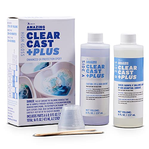 Alumilite Amazing Clear Cast Plus [8 oz A + 8 oz B (16 Ounces) 2 Part Kit] UV Resistant Plastic Coating & Casting Epoxy Resin for Countertops, Cups, - WoodArtSupply