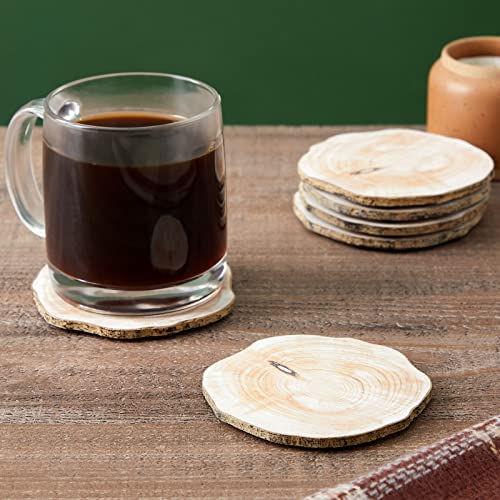 6-Pack Round Textured Print Wood Coasters for Drinks, Bar, Kitchen Home, Living Room, Tabletop Protection, Wood Pieces with Rope for Crafts, DIY - WoodArtSupply