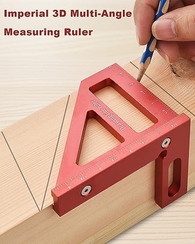 BOXmime Imperial 3D Multi-Angle Measuring Ruler,45/90 Degree Aluminum Alloy Woodworking Square Protractor, Miter Triangle Ruler High Precision Layout BOXmime