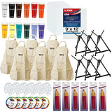 U.S. Art Supply Sip and Paint Art Party Painting Kit - 6 Easels, 12 Paint Tube Set, 12 Canvas Panels, 6 Brush Sets & 6 Aprons U.S. Art Supply