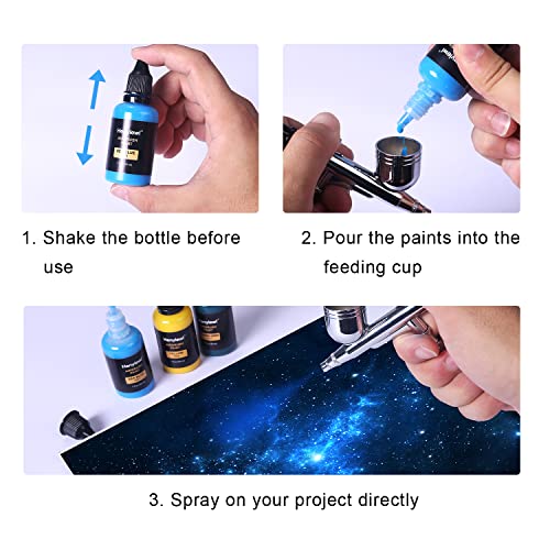 Airbrush Paint, Henyiewl 28 Colors Airbrush Paint Set (30 ml/1 oz), Opaque & Water-based Acrylic Air Brush Paint Kit Includes Metallic and Neon Henyiewl