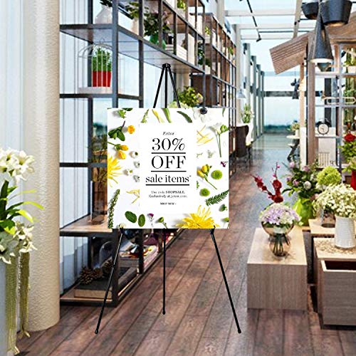REALWAY 63" Folding Easel Stand for Display,Adjustable Floor Poster Easel for Arts,Pictures,Paintings,Telescoping Black Metal Easel Fit for Signs at REALWAY